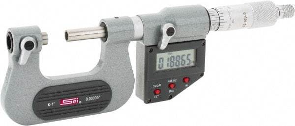 SPI - 0 to 25mm Range, Electronic Screw Thread Micrometer - Ratchet Stop Thimble, 0.00005" Graduation, 0.0001" Accuracy - A1 Tooling