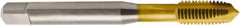 Seco - M10x1.50 Metric, 3 Flute, TiN Finish, Cobalt Spiral Point Tap - Plug Chamfer, Right Hand Thread, 100mm OAL, 0.7559" Thread Length, 10mm Shank Diam, 6H Class of Fit - Exact Industrial Supply