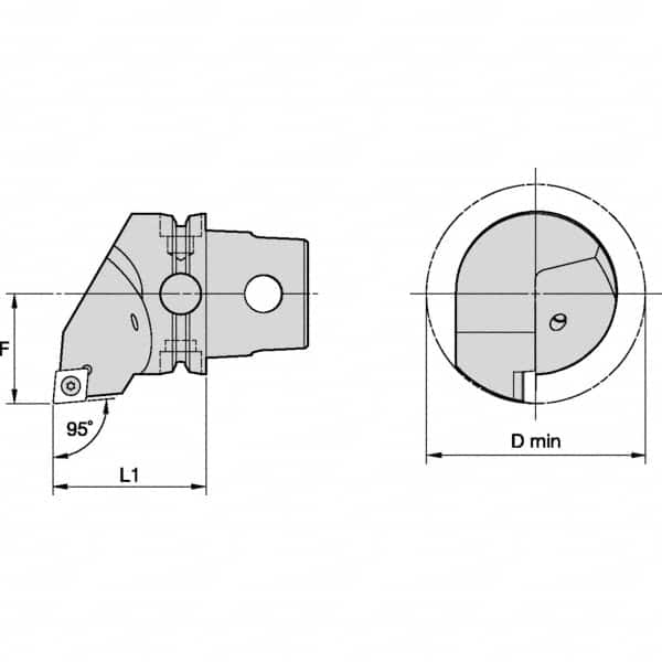 Kennametal - Right Hand Cut, Size KM40, CC.. Insert Compatiblity, Internal or External Modular Turning & Profiling Cutting Unit Head - 27mm Ctr to Cutting Edge, 40mm Head Length, Through Coolant, Series S-Clamping - A1 Tooling