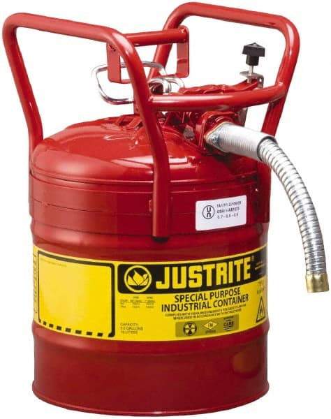 Justrite - 5 Gal Brass Type II DOT Safety Can - 17-1/2" High x 11-3/4" Diam, Red - A1 Tooling