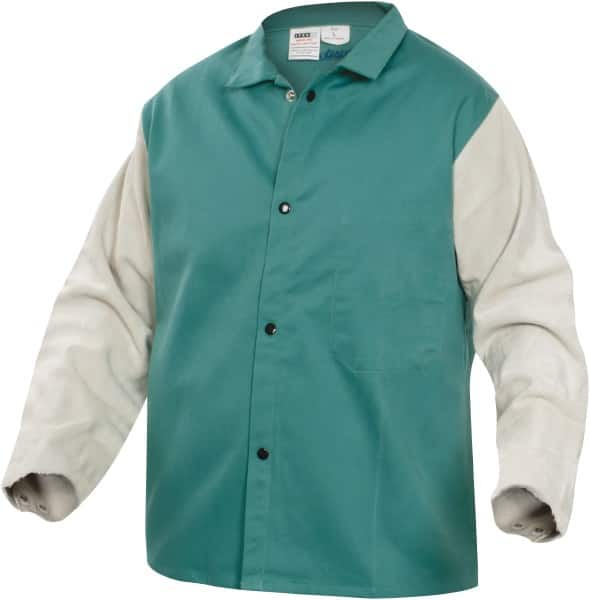 PRO-SAFE - Size 2XL Flame Resistant/Retardant Jacket - Green, Gray, Cotton, Snaps Closure, 50 to 52" Chest - A1 Tooling