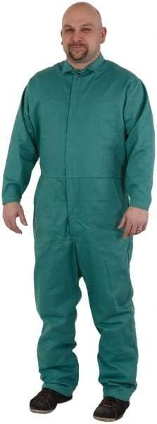 PRO-SAFE - Size L, Green, Snap, Flame Resistant/Retardant Coverall - Cotton, 5 Pockets - A1 Tooling