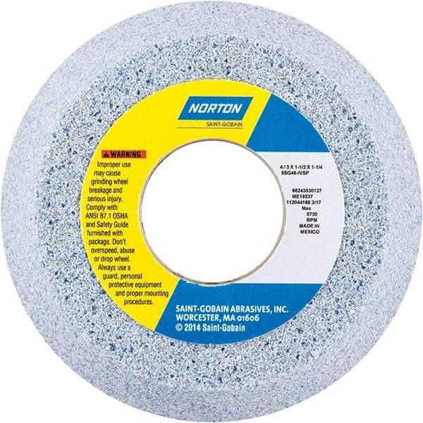 Norton - 4" Diam x 1-1/4" Hole x 1-1/2" Thick, I Hardness, 46 Grit Surface Grinding Wheel - Ceramic, Type 11, Coarse Grade, 5,730 Max RPM - A1 Tooling