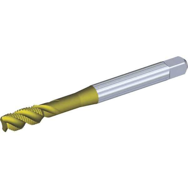 Kennametal - #6-40 UNF 3 Flute 2BX Modified Bottoming Spiral Flute Tap - Powdered Metal, TiCN/TiN Finish, 56mm OAL, Right Hand Flute, Right Hand Thread, Series T630 - Exact Industrial Supply