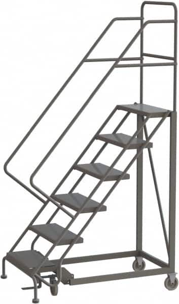 TRI-ARC - 96" 6 Step Configurable Rolling Ladder - 50° Incline, 450 Lb Capacity, 60" Platform Height, 35" Base Width x 50" Base Depth, Perforated Tread - A1 Tooling