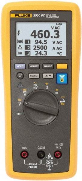 Fluke - FLK-3000 FC, CAT IV, CAT III, 1,000 VAC/VDC, Digital True RMS Auto Ranging Manual Ranging Wireless Multimeter - 50 Ohm, Measures Voltage, Capacitance, Current, Frequency, Resistance - A1 Tooling