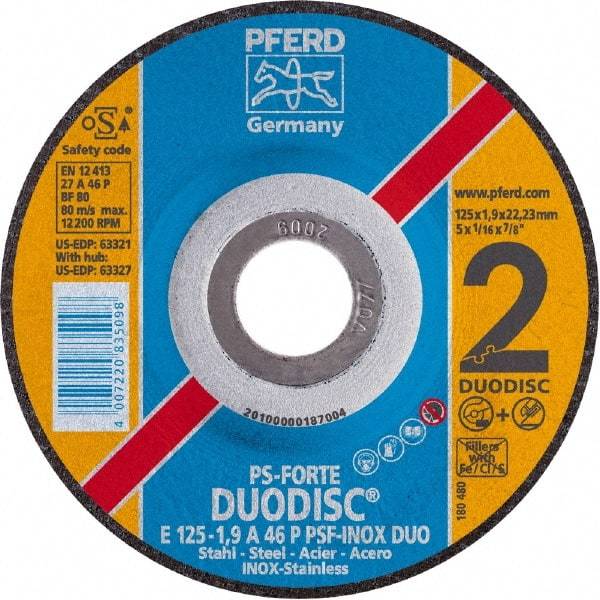 PFERD - 46 Grit, 4-1/2" Wheel Diam, 7/8" Arbor Hole, Type 27 Depressed Center Wheel - Aluminum Oxide - A1 Tooling