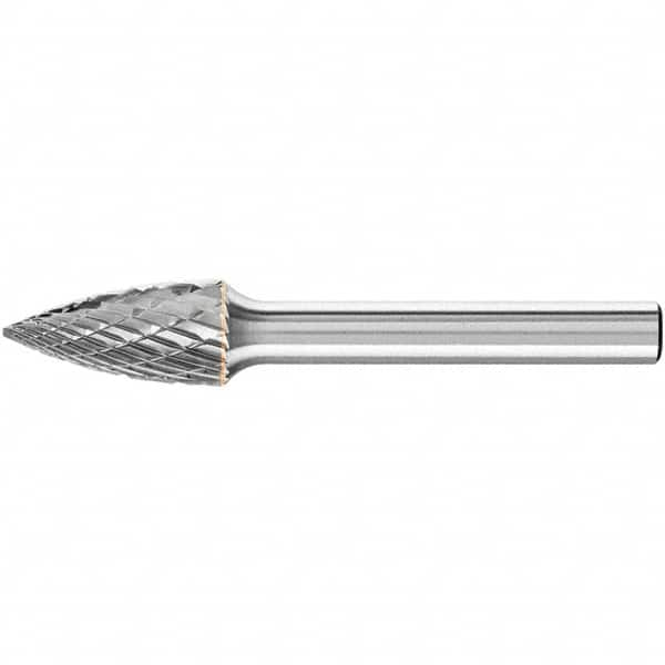 PFERD - 3/8" Cut Diam, 1/4" Shank Diam, Tree Head Double Cut Burr - Carbide, Point End, 1" LOC, 2-1/2" OAL - A1 Tooling