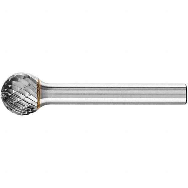 PFERD - 1/2" Cut Diam, 1/4" Shank Diam, Ball Head Double Cut Burr - Carbide, Radius End, 7/16" LOC, 2-3/16" OAL - A1 Tooling