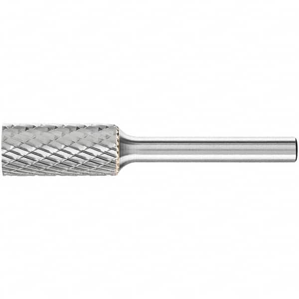 PFERD - 1/2" Cut Diam, 1/4" Shank Diam, Cylinder Head Double Cut Burr - Carbide, Flat End, 1" LOC, 2-3/4" OAL - A1 Tooling