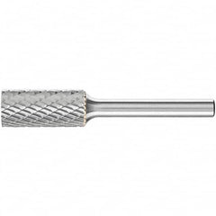 PFERD - 1/2" Cut Diam, 1/4" Shank Diam, Cylinder Head Double Cut Burr - Carbide, Flat End, 1" LOC, 2-3/4" OAL - A1 Tooling