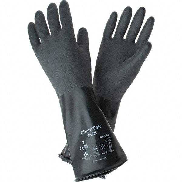 Ansell - 14 mil Thick, Chemical Resistant Gloves - SZ 7 14"14ML BLK 1/PR CHEM-TEK RGH FIN CHEM GLV - A1 Tooling