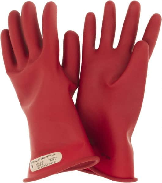 Ansell - Class 00, Size 9, 11" Long, Rubber Lineman's Glove - 2,500 AC Max Use Voltage, 500 AC Test Voltage, Red, ASTM D120 - A1 Tooling