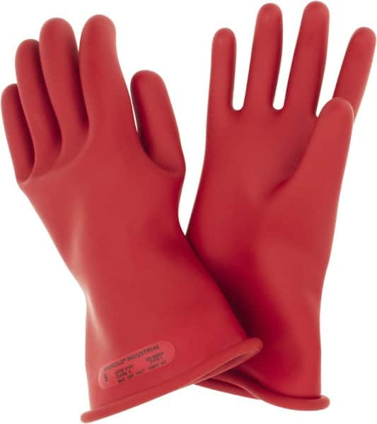 Ansell - Class 0, Size 9, 11" Long, Rubber Lineman's Glove - 5,000 AC Max Use Voltage, 1,000 AC Test Voltage, Red, ASTM D120 - A1 Tooling