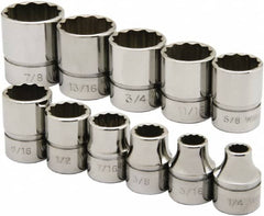 Ability One - 3/8" Drive Socket Set - 12 Points, 1/4" to 7/8" Range, Inch Measurement Standard - A1 Tooling