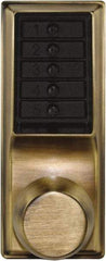 Kaba Access - 1-3/8 to 2-1/4" Door Thickness, Antique Brass Pushbutton Knob Lockset - 2-3/4" Back Set, 1 Code, Nonkey Override Cylinder - A1 Tooling