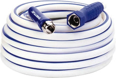 Legacy - 50' Long Marine/RV Hose - 1/2" Diam, 3/4" GHT, Hi-Tec Polymer, 150 psi, All Season, White with Blue Stripe - A1 Tooling