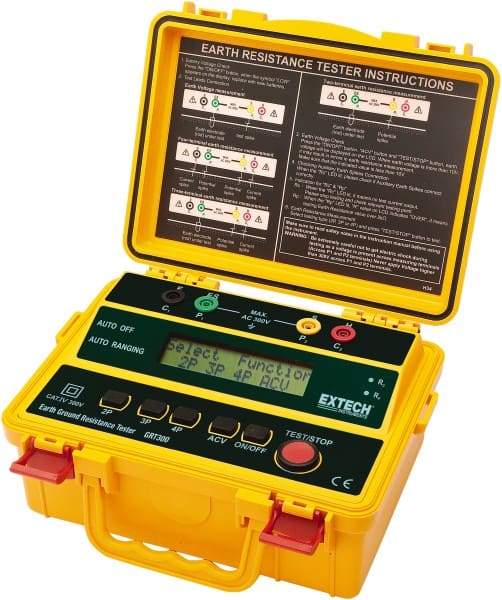 Extech - 0.002 to 2 k Ohm, LCD Display Earth Ground Resistance Tester - AA Battery, 2 mA Current, 820 Hz - A1 Tooling