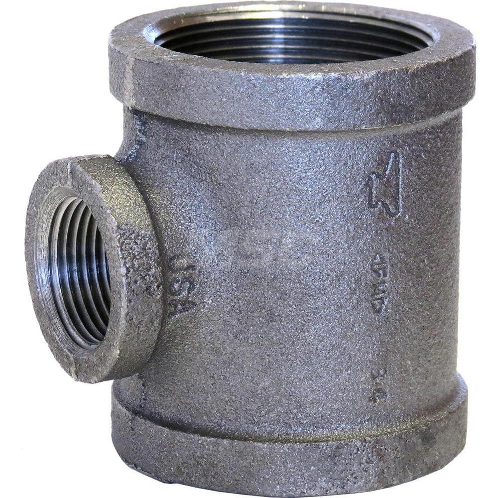 Black Tee: 2-1/2 x 2-1/2 x 1-1/4″, 150 psi, Threaded Malleable Iron, Galvanized Finish, Class 150