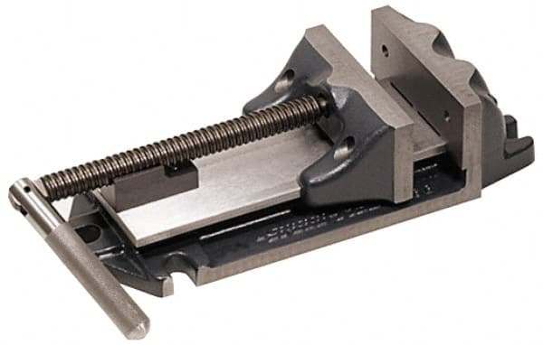 Cardinal Tool - 9" Jaw Opening Capacity x 3" Throat Depth, Horizontal Drill Press Vise - 8" Wide Jaw, Stationary Base, Rapid Action, 21-3/4" OAL x 5-1/2" Overall Height, Steel - A1 Tooling