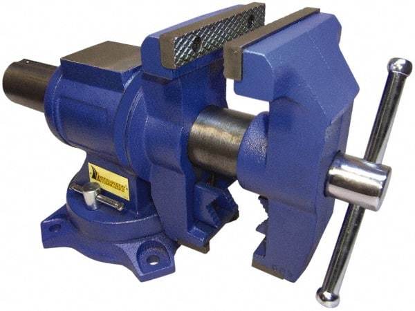 Interstate - 5" Jaw Width x 4-15/16" Jaw Opening Capacity, 2.64" Throat Depth, Bench & Pipe Combination Vise - 19/32 to 2.52" Pipe Capacity, Swivel Base, Bolt Down Attachment, Cast Iron - A1 Tooling