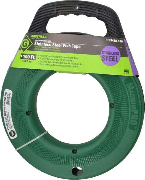 Greenlee - 100 Ft. Long x 1/8 Inch Wide, 0.045 Inch Thick, Stainless Steel Fish Tape - 400 Lb. Pulling Strength, Includes Case - A1 Tooling