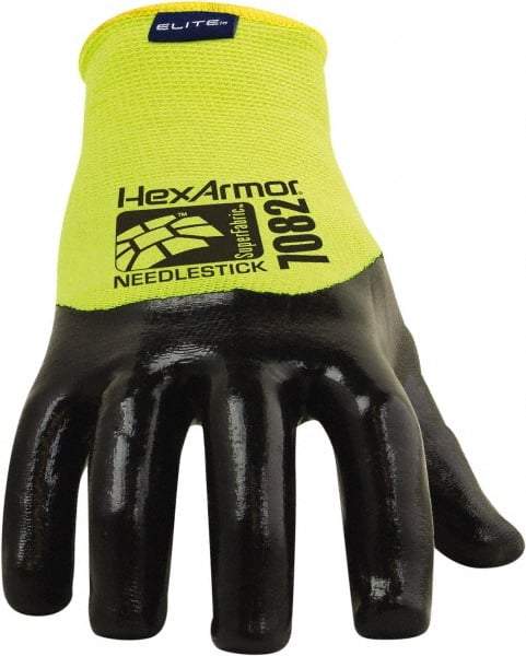 HexArmor - Size L (9), ANSI Cut Lvl A9, Puncture Lvl 4, PVC Coated Cut & Puncture Resistant Gloves - 9" Long, Palm, Fingers & Knuckles Coated, SuperFabric Lining, Knit Wrist, Hi-Vis Yellow/Black, Paired - A1 Tooling