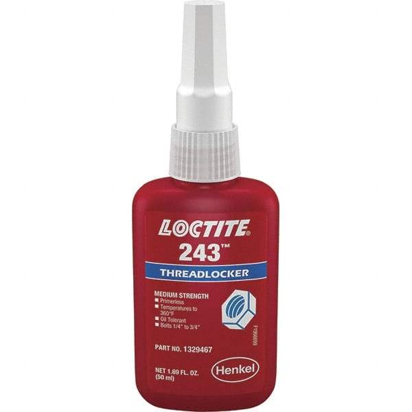 Loctite - 50 mL Bottle, Blue, Medium Strength Liquid Threadlocker - Series 243, 24 hr Full Cure Time, Hand Tool Removal - A1 Tooling