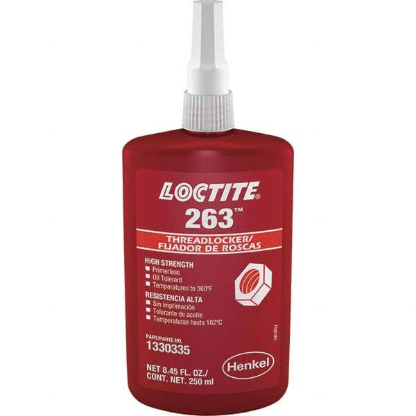 Loctite - 250 mL Bottle, Red, High Strength Liquid Threadlocker - Series 263, 24 hr Full Cure Time, Hand Tool, Heat Removal - A1 Tooling