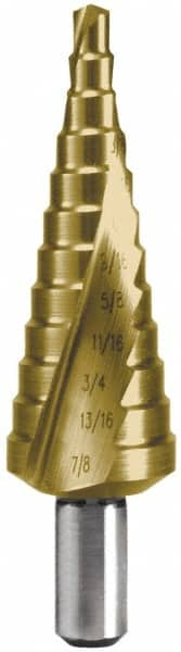 Hertel - 9 Hole Sizes, 1/4 to 3/4" Hole Diam High Speed Steel Step Drill Bit - A1 Tooling