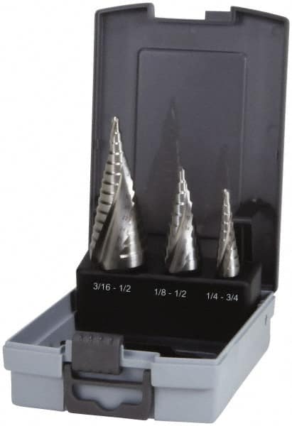 Hertel - 1/8 to 3/4", 118° Point, Bright Finish, High Speed Steel Step Drill Bit Set - A1 Tooling