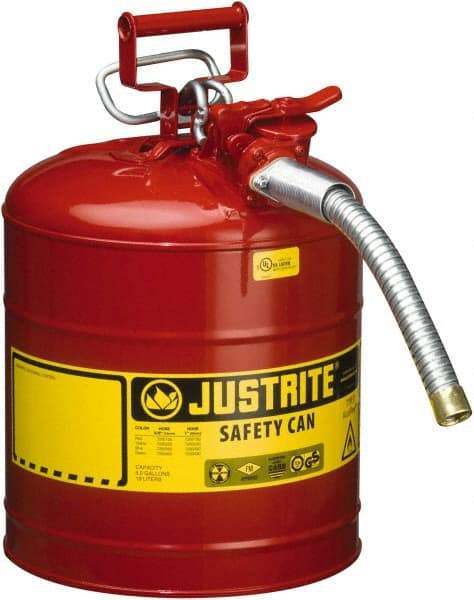 Justrite - 5 Gal Galvanized Steel Type II Safety Can - 17-1/2" High x 11-3/4" Diam, Red with Yellow - A1 Tooling