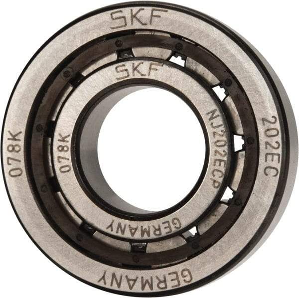 SKF - 15mm Bore Diam, 35mm Outside Diam, 11mm Wide Cylindrical Roller Bearing - 12,500 N Dynamic Capacity, 10,200 Lbs. Static Capacity - A1 Tooling