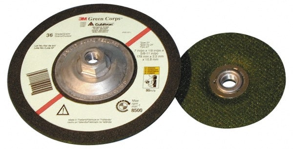 3M - 36 Grit, 7" Wheel Diam, 1/8" Wheel Thickness, Type 27 Depressed Center Wheel - A1 Tooling