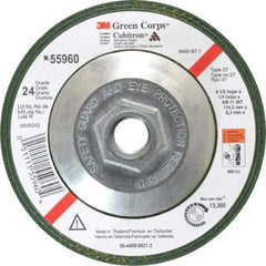 3M - 24 Grit, 4-1/2" Wheel Diam, 1/4" Wheel Thickness, Type 27 Depressed Center Wheel - Ceramic, 13,300 Max RPM, Compatible with Angle Grinder - A1 Tooling