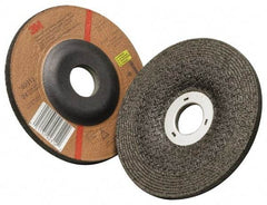 3M - 24 Grit, 4-1/2" Wheel Diam, 1/4" Wheel Thickness, 7/8" Arbor Hole, Type 27 Depressed Center Wheel - Aluminum Oxide, 13,300 Max RPM, Compatible with Angle Grinder - A1 Tooling