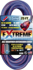 Value Collection - 25', 12/3 Gauge/Conductors, Blue/Pink Indoor & Outdoor Extension Cord - 1 Receptacle, 15 Amps, 125 Volts, UL SJEOW, NEMA 5-15P - A1 Tooling