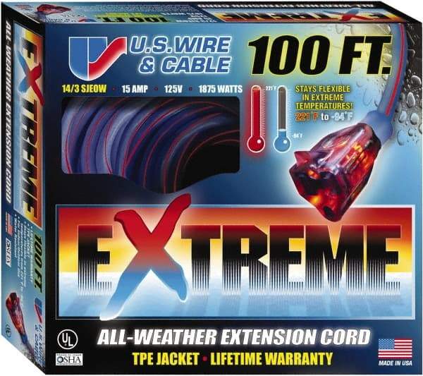 Value Collection - 100', 14/3 Gauge/Conductors, Blue/Pink Indoor & Outdoor Extension Cord - 1 Receptacle, 13 Amps, 125 Volts, UL SJEOW, NEMA 5-15P - A1 Tooling