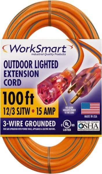 Value Collection - 100', 12/3 Gauge/Conductors, Orange/Blue Outdoor Extension Cord - 1 Receptacle, 15 Amps, UL SJTW, NEMA 5-15P - A1 Tooling