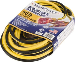 Value Collection - 50', 12/3 Gauge/Conductors, Yellow/Black Outdoor Extension Cord - 1 Receptacle, 15 Amps, UL SJTW, NEMA 5-15P - A1 Tooling