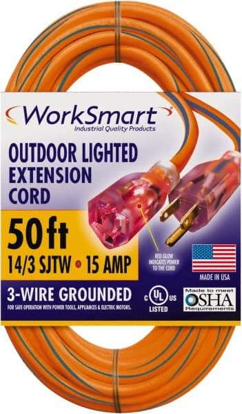 Value Collection - 50', 14/3 Gauge/Conductors, Orange/Blue Outdoor Extension Cord - 1 Receptacle, 15 Amps, UL SJTW, NEMA 5-15P - A1 Tooling