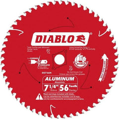 Freud - 7-1/4" Diam, 5/8" Arbor Hole Diam, 56 Tooth Wet & Dry Cut Saw Blade - Carbide-Tipped, Burr-Free Action, Standard Round Arbor - A1 Tooling