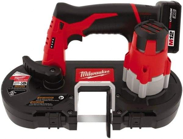 Milwaukee Tool - 12 Volt, 27-1/2" Blade, 280 SFPM Cordless Portable Bandsaw - 1-5/8" (Round) & 1-5/8 x 1-5/8" (Rectangle) Cutting Capacity, Lithium-Ion Battery Included - A1 Tooling