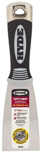 Hyde Tools - 2" Wide Stainless Steel Putty Knife - Flexible, Cushioned Grip Polypropylene Handle, 8" OAL - A1 Tooling