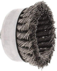 Value Collection - 4" Diam, Stainless Steel Fill Cup Brush - 0.023 Wire Diam, 1-1/4" Trim Length, 9,000 Max RPM - A1 Tooling