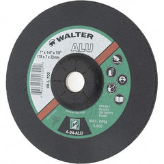 Value Collection - 7" Wheel Diam, 1/4" Wheel Thickness, 7/8" Arbor Hole, Type 27 Depressed Center Wheel - Aluminum Oxide, 8,600 Max RPM - A1 Tooling