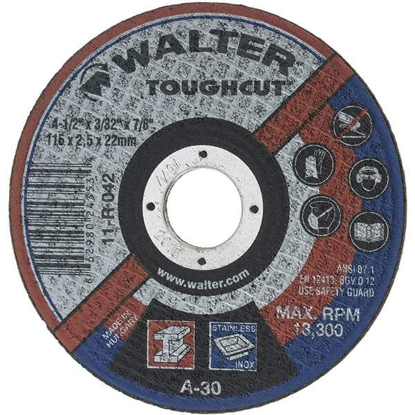 Value Collection - 4-1/2" 30 Grit Aluminum Oxide Cutoff Wheel - 3/32" Thick, 7/8" Arbor, 13,300 Max RPM - A1 Tooling