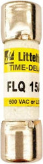 Value Collection - 500 VAC, 15 Amp, Time Delay General Purpose Fuse - 1-1/2" OAL, 13/32" Diam - A1 Tooling