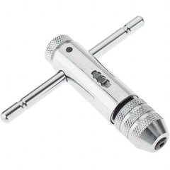 Value Collection - #0 to 1/4" Tap Capacity, T Handle Tap Wrench - 3-1/2" Overall Length, Ratcheting - A1 Tooling