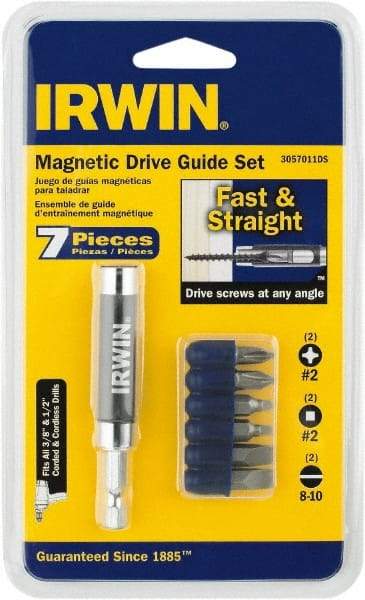 Irwin - 7 Piece, 1/4" Drive Screwdriver Drive Guide Set - #2 Phillips, 0.05 to 1/4" Hex, 1.27 to 10mm Hex, #1 & #2 Square Recess - A1 Tooling